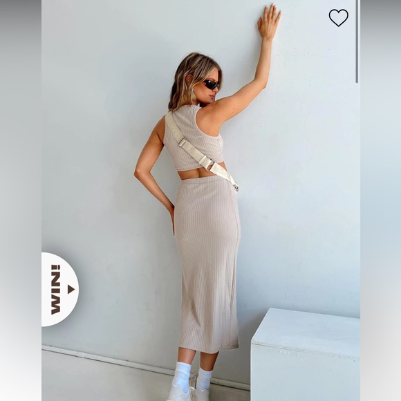 PRINCESS POLLY NUDE TWO PIECE MIDI SKIRT SET “ELLIE SET IN BEIGE” SIZE 2 - Picture 2 of 16